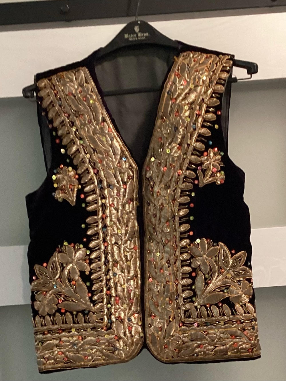 Antique 1920’s Uzbek Embellished Ladies Velvet Vest with Gold Embroidery